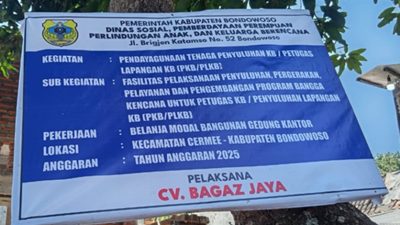 Konsultan Pengawas Dinsos Ngawur,” Kontraktor Bagaz Jaya Pasang Papan Nama Dipaku Diatas Pohon Mangga !! Tidak  Mencantumkan SPK Dan Nilai Kontrak